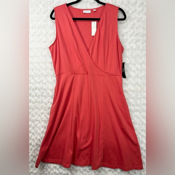 New York & Company Dresses & Skirts - New York & Co Women’s XL Tall Fit & Flare V neck Coral Midi Dress